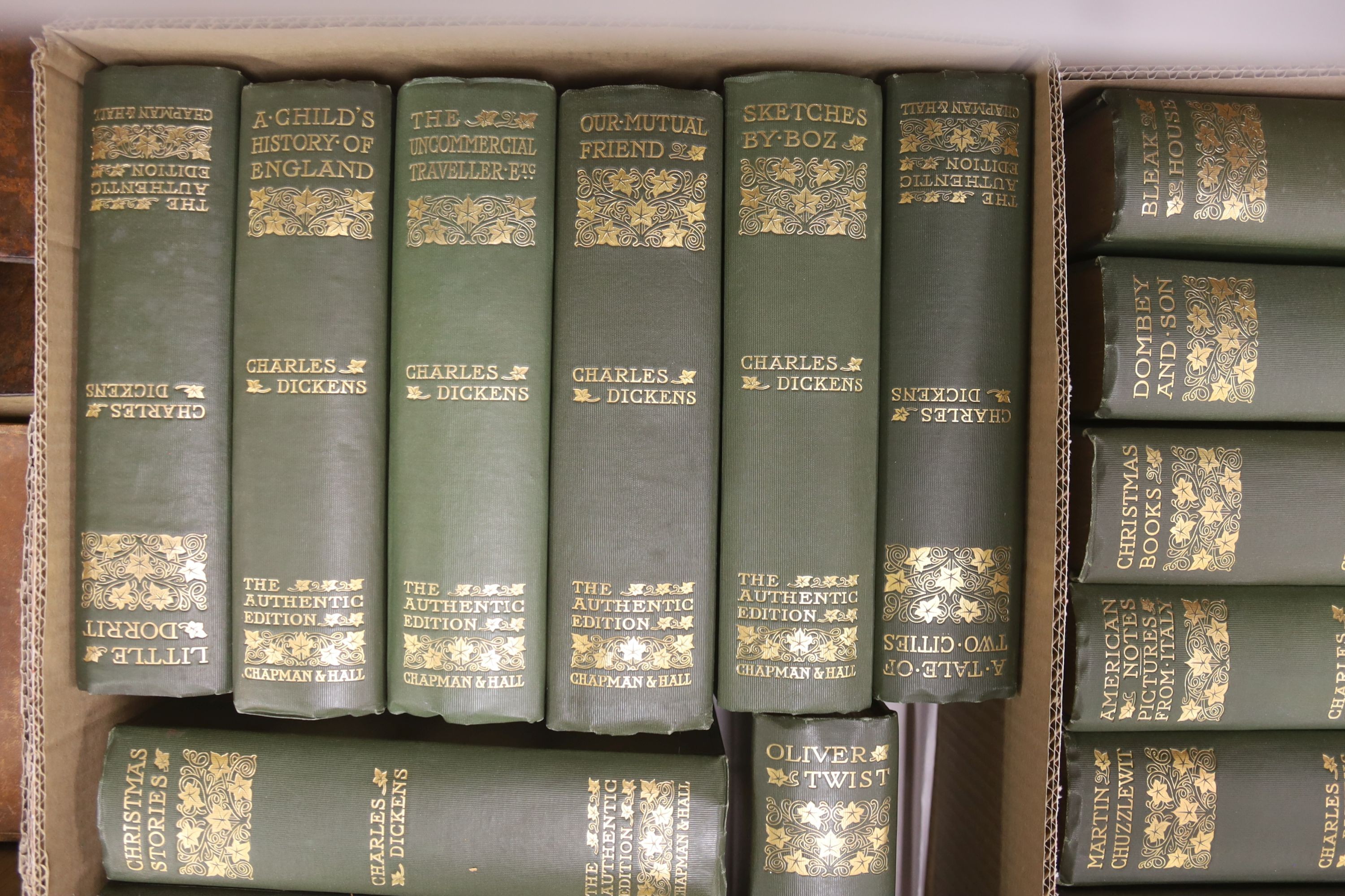 Dickens, Charles - Works, - Authentic Edition, 21 vols, 8vo, green cloth gilt, Chapman and Hall, London, 1901-[06]